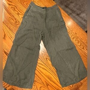 Tahari Women's Linen Olive Green Wide-Leg Cropped Pants sz Small